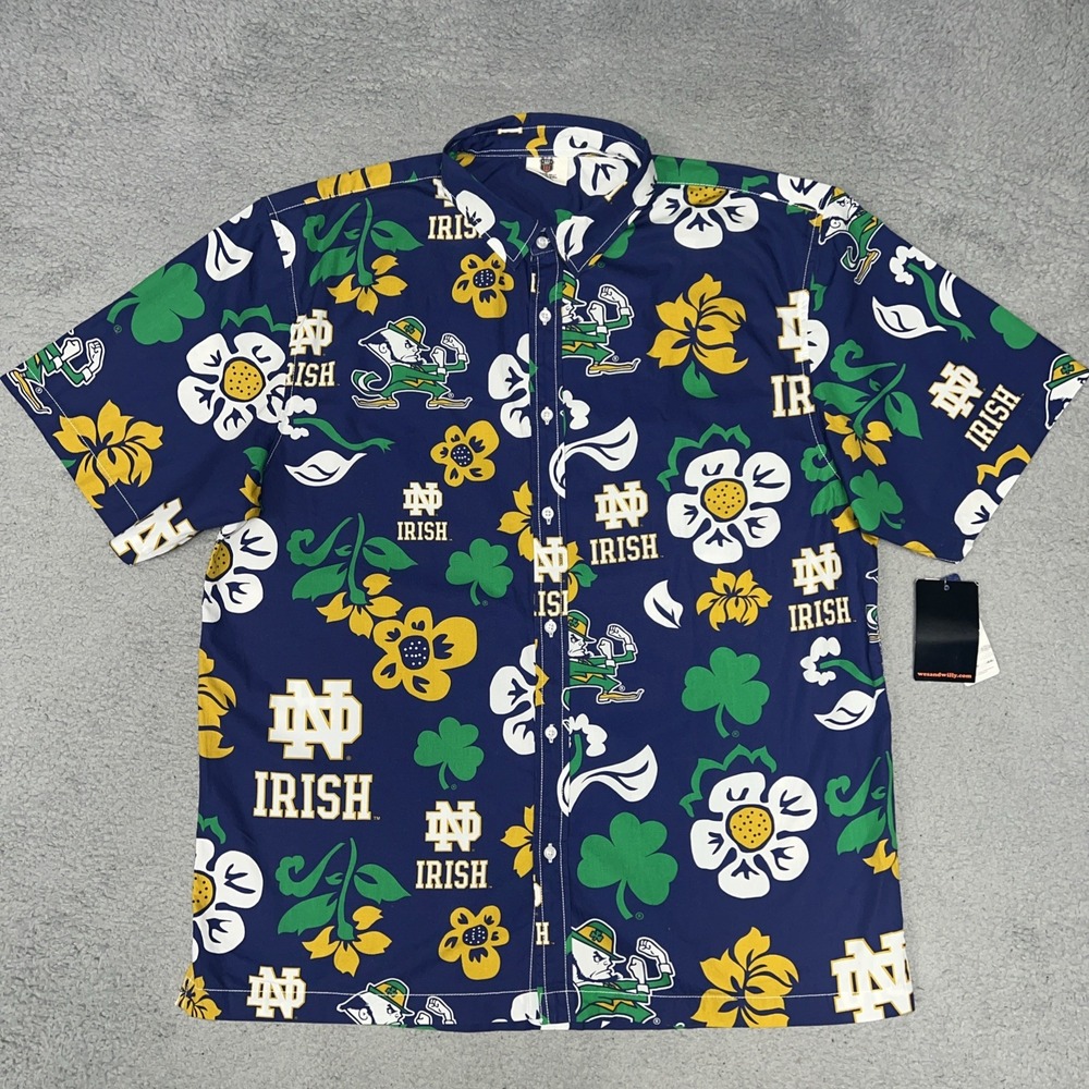 NWT Wes & Willy Notre Dame Fighting Irish Shirt Men's 2XL XXL Hawaiian Button Up